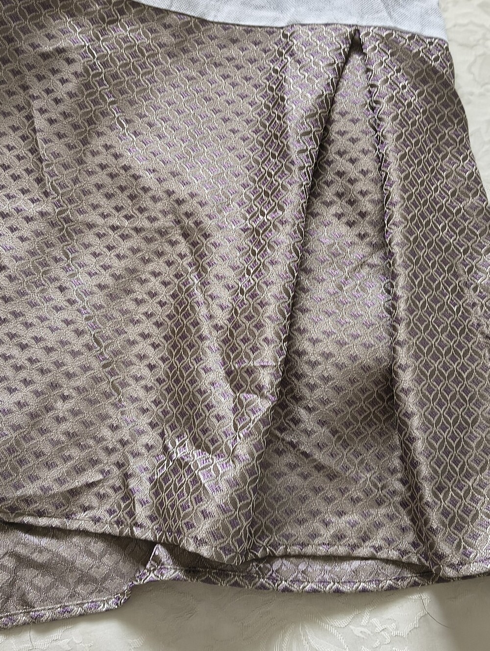 Jacquard Damask Diamond Purple Beige Bed Skirt